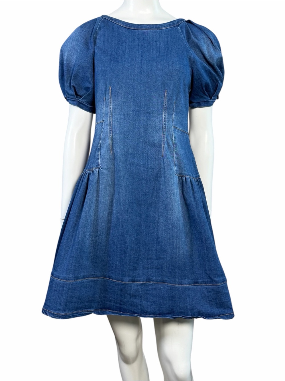 Habitual Girls Denim Mini Dress Puff Sleeve A-Line Stretch Blue Size 16 - Picture 2 of 11